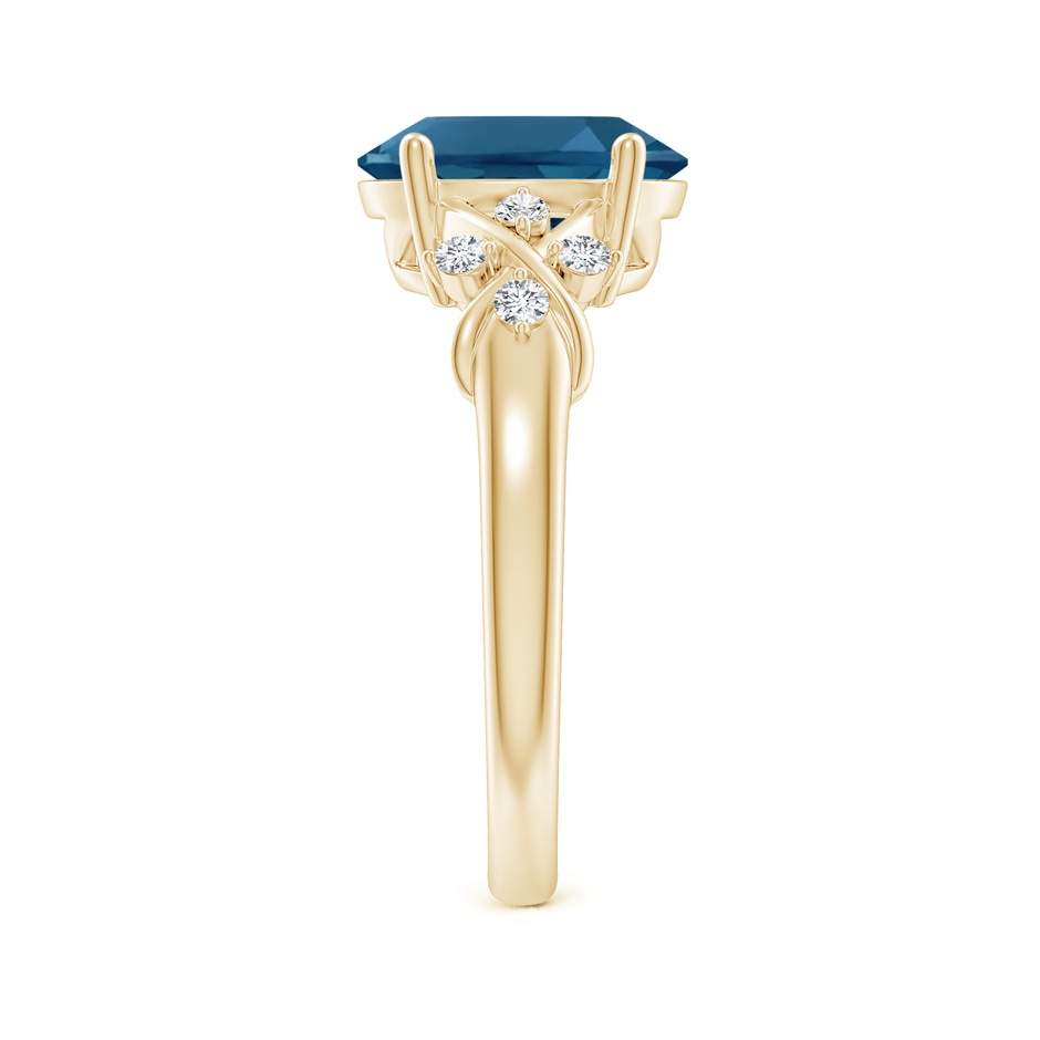 10x8mm AAA Oval London Blue Topaz Criss Cross Ring with Diamonds in Yellow Gold side-2
