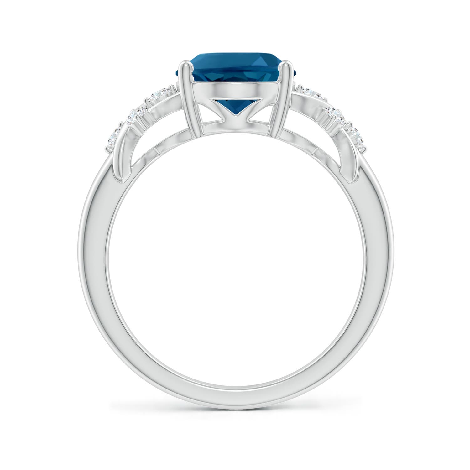 10x8mm AAAA Oval London Blue Topaz Criss Cross Ring with Diamonds in P950 Platinum