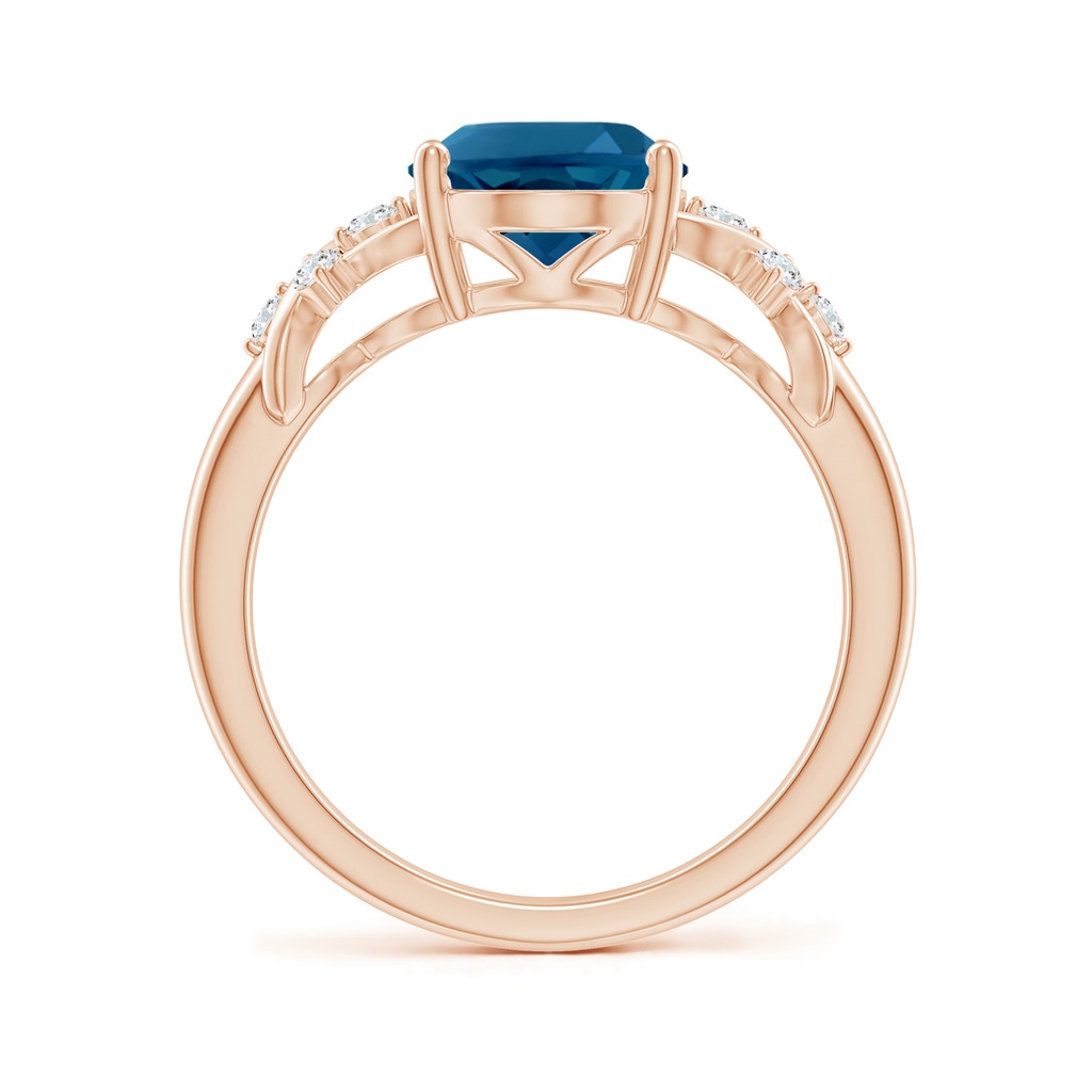 10x8mm AAAA Oval London Blue Topaz Criss Cross Ring with Diamonds in Rose Gold - side_1