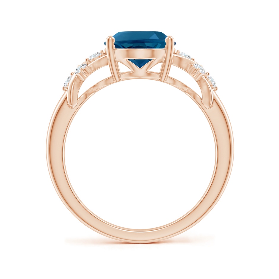 10x8mm AAAA Oval London Blue Topaz Criss Cross Ring with Diamonds in Rose Gold side-1