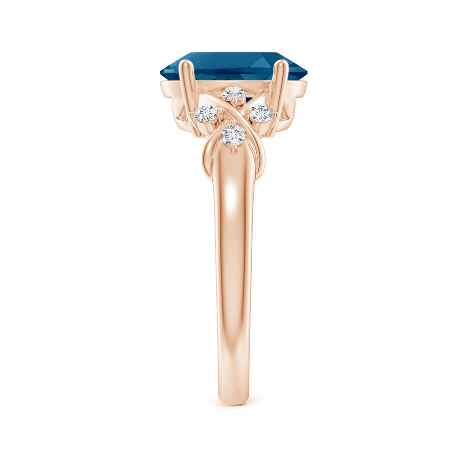 10x8mm AAAA Oval London Blue Topaz Criss Cross Ring with Diamonds in Rose Gold side-2