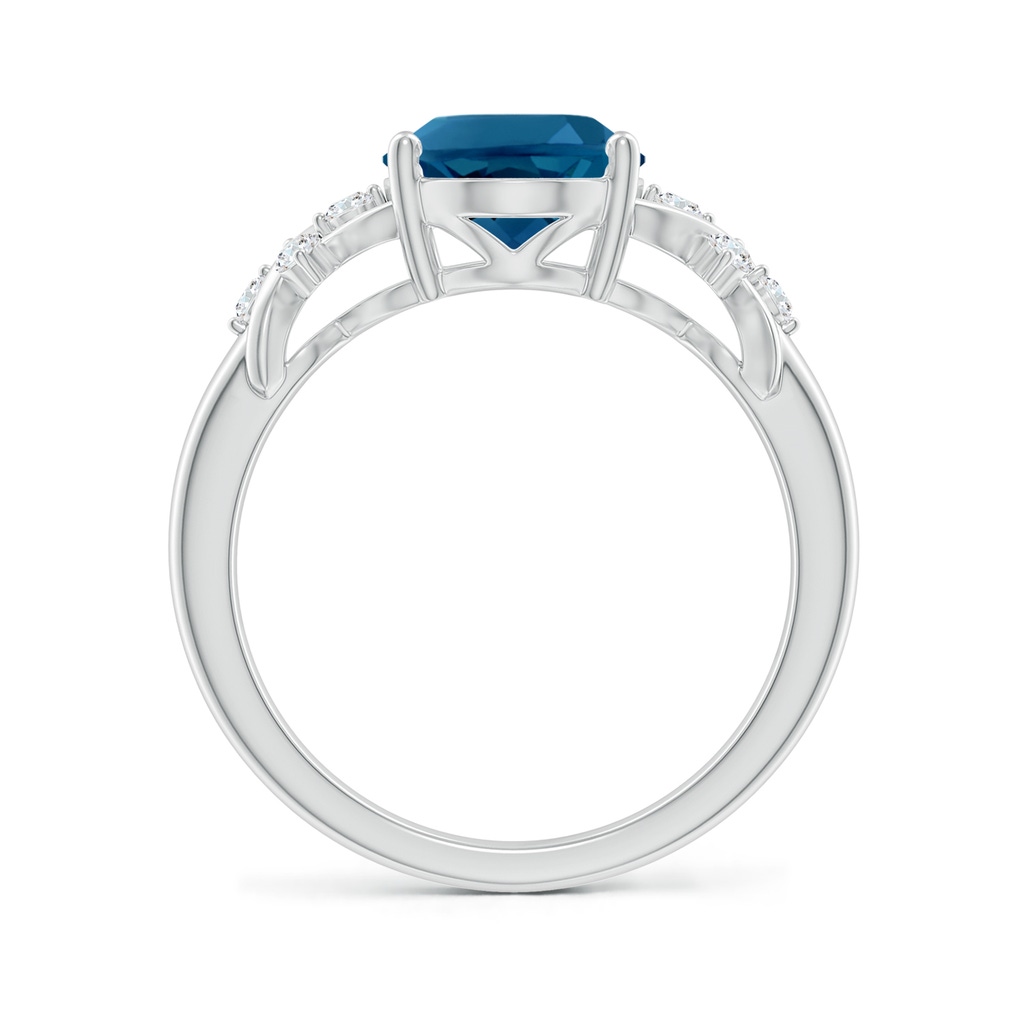 10x8mm AAAA Oval London Blue Topaz Criss Cross Ring with Diamonds in White Gold - side_1