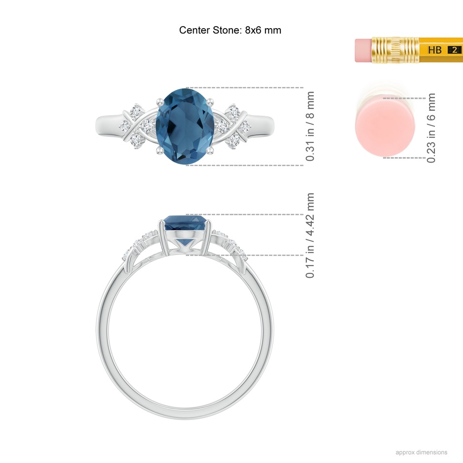 8x6mm A Oval London Blue Topaz Criss Cross Ring with Diamonds in White Gold ruler