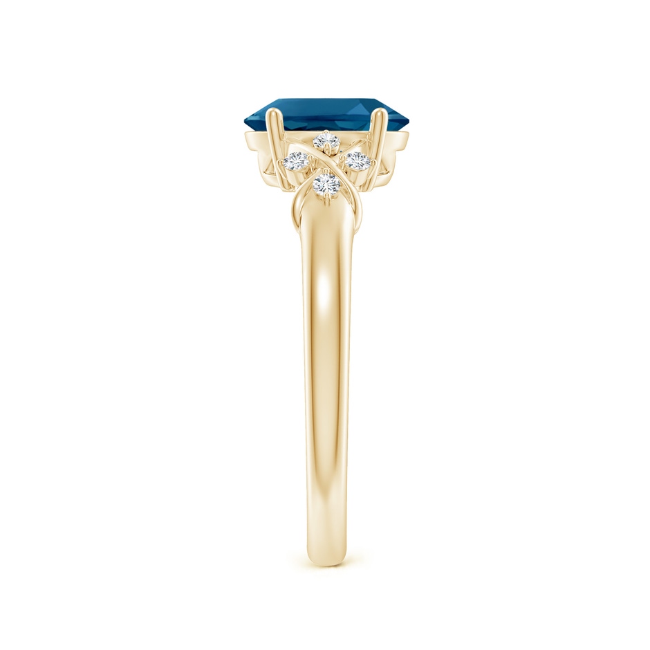 8x6mm AAAA Oval London Blue Topaz Criss Cross Ring with Diamonds in Yellow Gold side-2