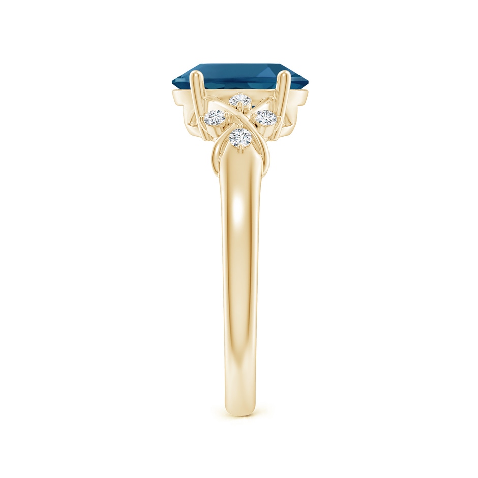 9x7mm AAA Oval London Blue Topaz Criss Cross Ring with Diamonds in Yellow Gold side-2