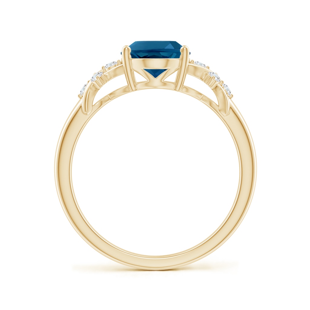 9x7mm AAAA Oval London Blue Topaz Criss Cross Ring with Diamonds in Yellow Gold - side_1