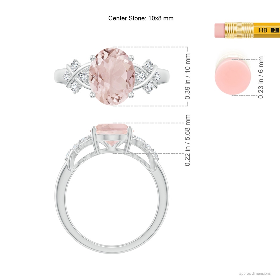 10x8mm A Solitaire Oval Morganite Criss Cross Ring with Diamonds in White Gold ruler