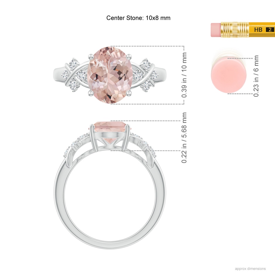 10x8mm AA Solitaire Oval Morganite Criss Cross Ring with Diamonds in P950 Platinum ruler