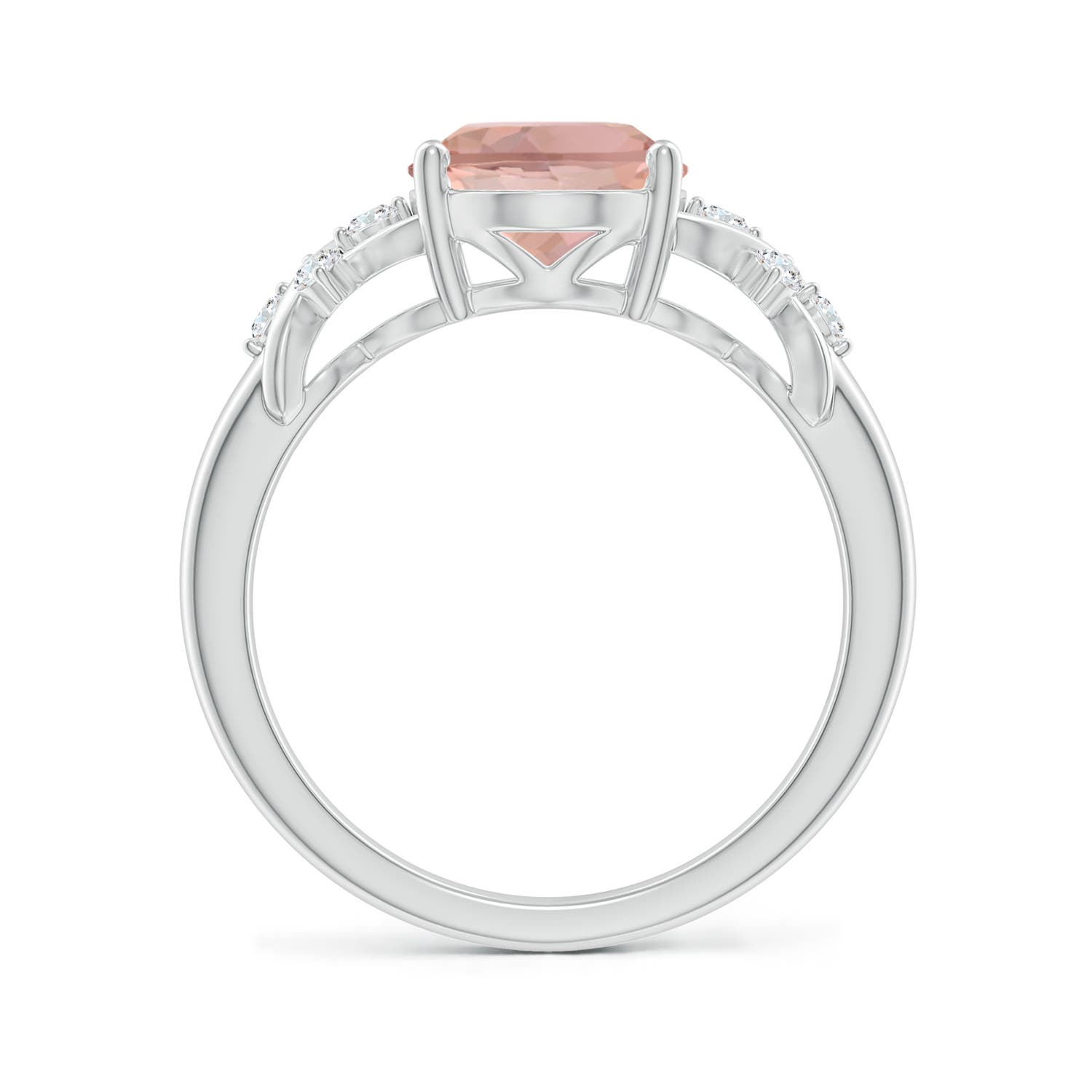 10x8mm AAAA Solitaire Oval Morganite Criss Cross Ring with Diamonds in P950 Platinum