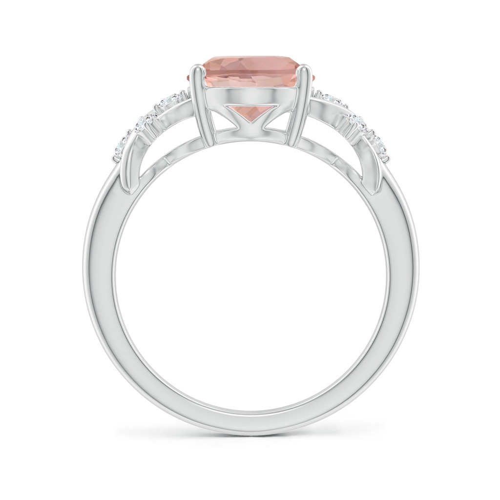 10x8mm AAAA Solitaire Oval Morganite Criss Cross Ring with Diamonds in White Gold - side 199