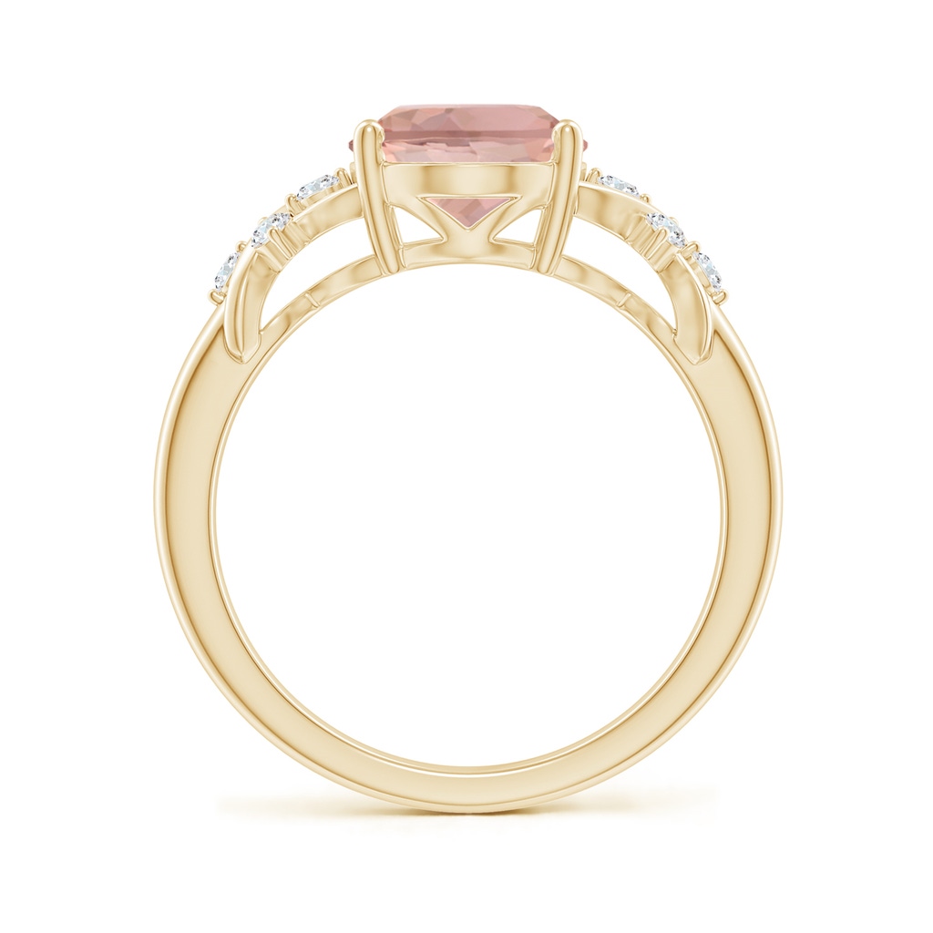 10x8mm AAAA Solitaire Oval Morganite Criss Cross Ring with Diamonds in Yellow Gold - side 199