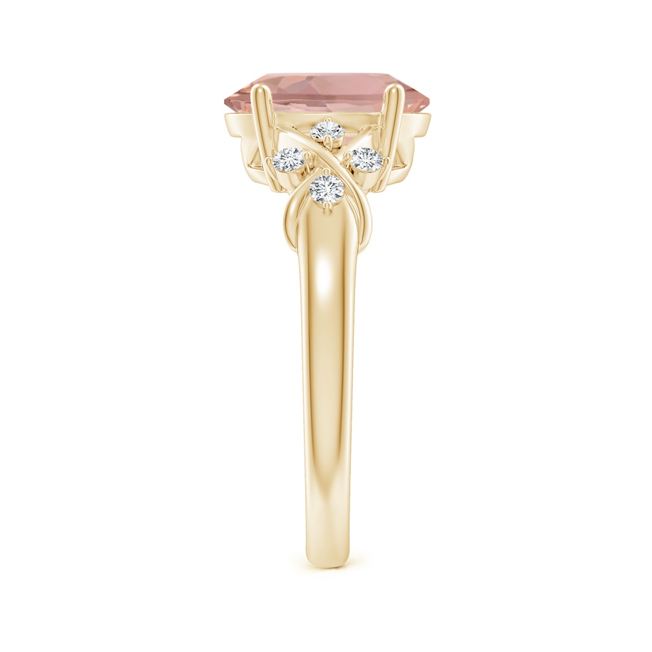 10x8mm AAAA Solitaire Oval Morganite Criss Cross Ring with Diamonds in Yellow Gold side 299