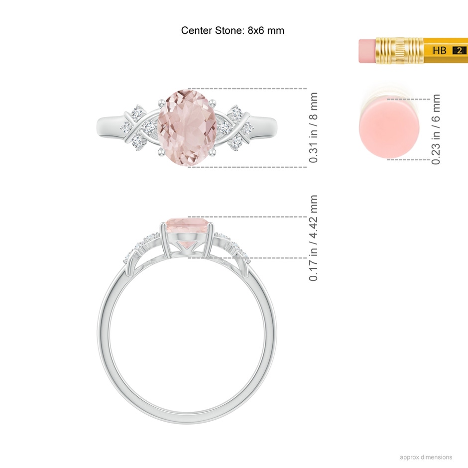 8x6mm A Solitaire Oval Morganite Criss Cross Ring with Diamonds in White Gold ruler