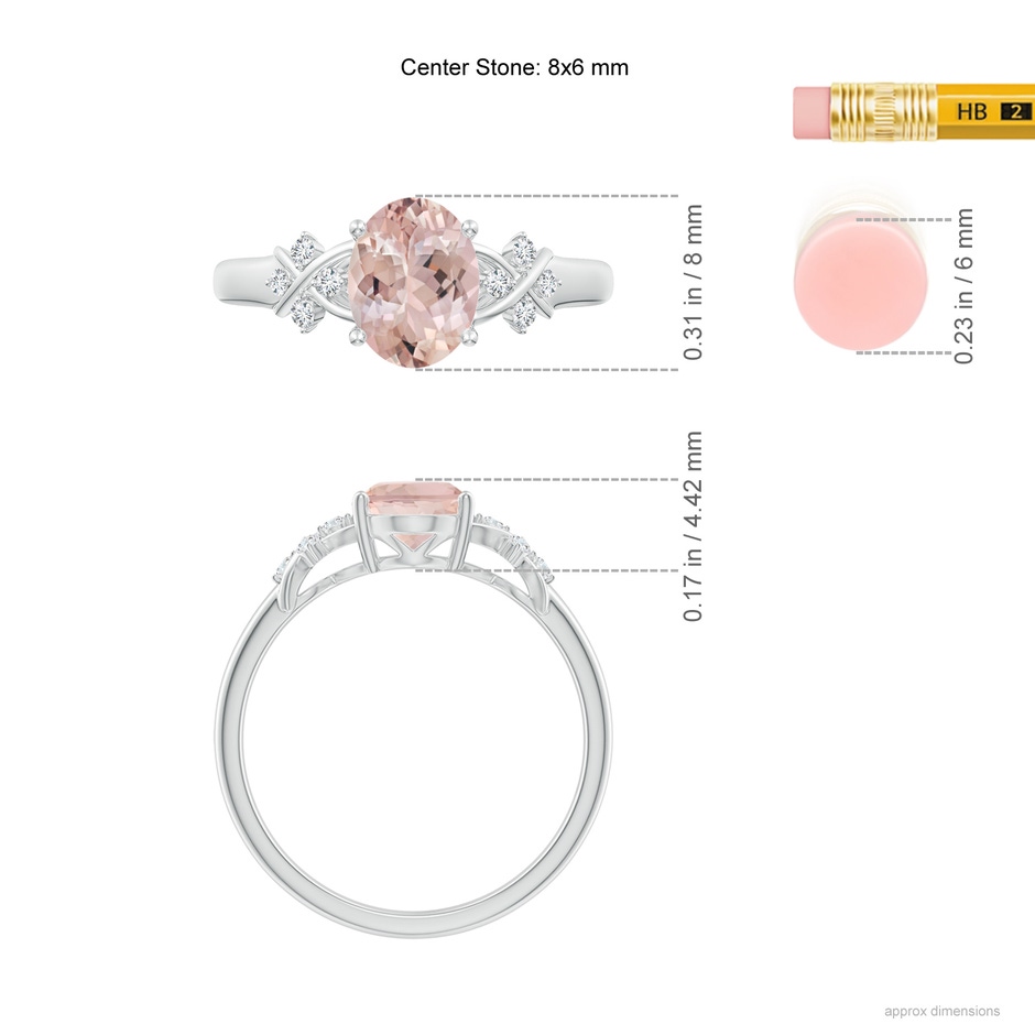 8x6mm AA Solitaire Oval Morganite Criss Cross Ring with Diamonds in White Gold ruler