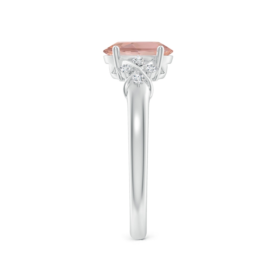 8x6mm AAAA Solitaire Oval Morganite Criss Cross Ring with Diamonds in White Gold side 299
