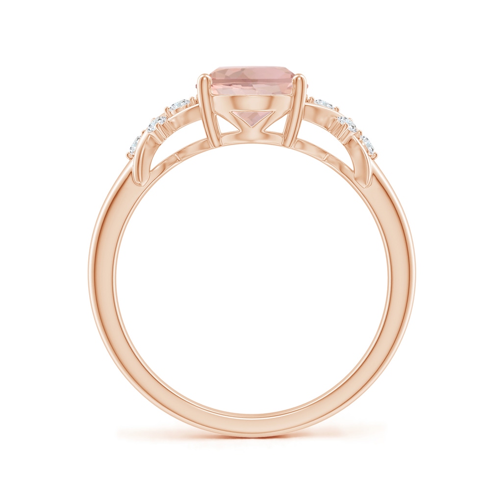 9x7mm AAA Solitaire Oval Morganite Criss Cross Ring with Diamonds in Rose Gold - side 199