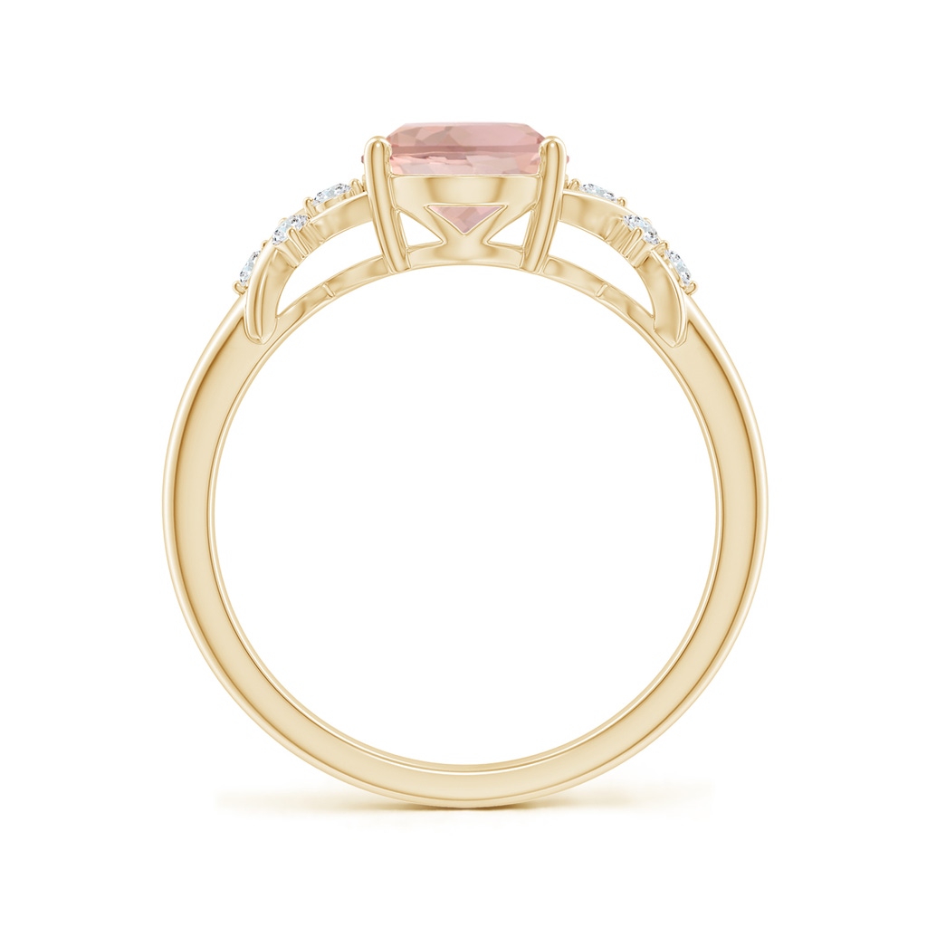 9x7mm AAA Solitaire Oval Morganite Criss Cross Ring with Diamonds in Yellow Gold - side 199