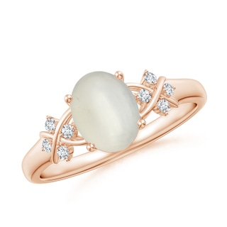8x6mm AAA Solitaire Oval Moonstone Criss Cross Ring with Diamonds in Rose Gold