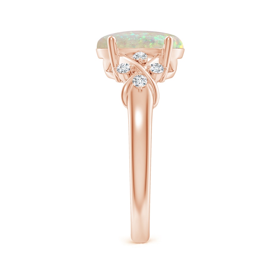 10x8mm AAA Solitaire Oval Opal Criss Cross Ring with Diamonds in 18K Rose Gold side-2