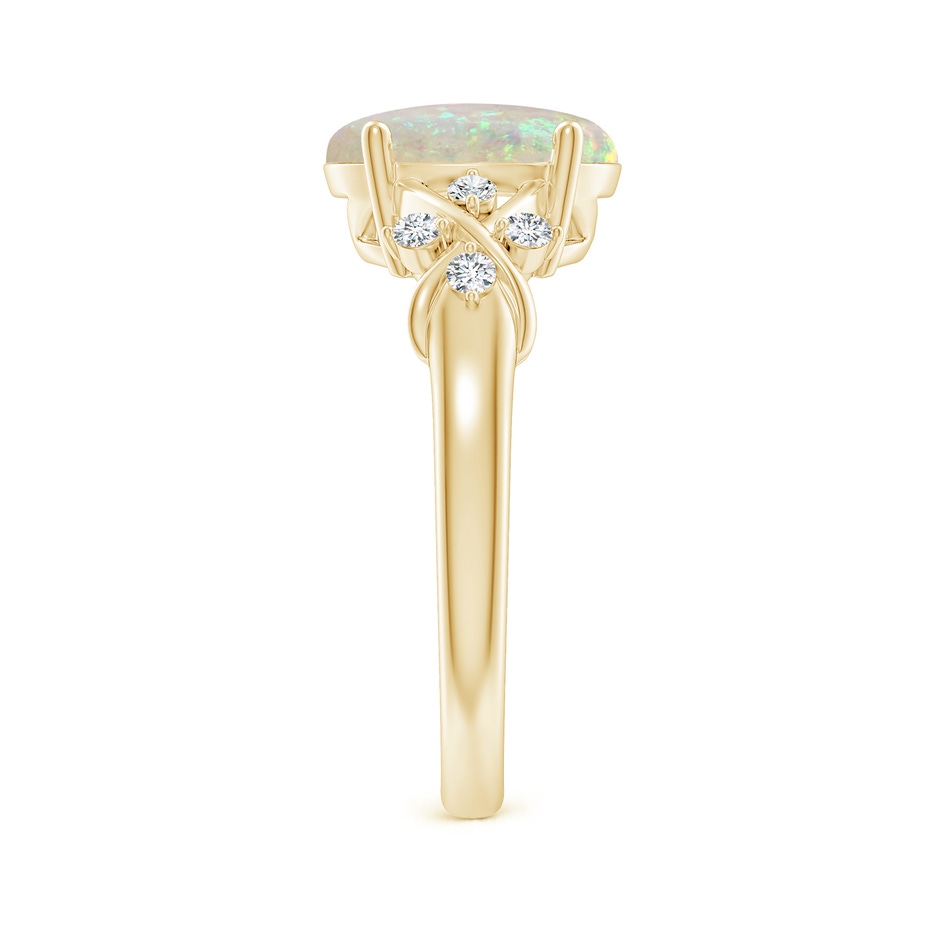 10x8mm AAA Solitaire Oval Opal Criss Cross Ring with Diamonds in 18K Yellow Gold side-2