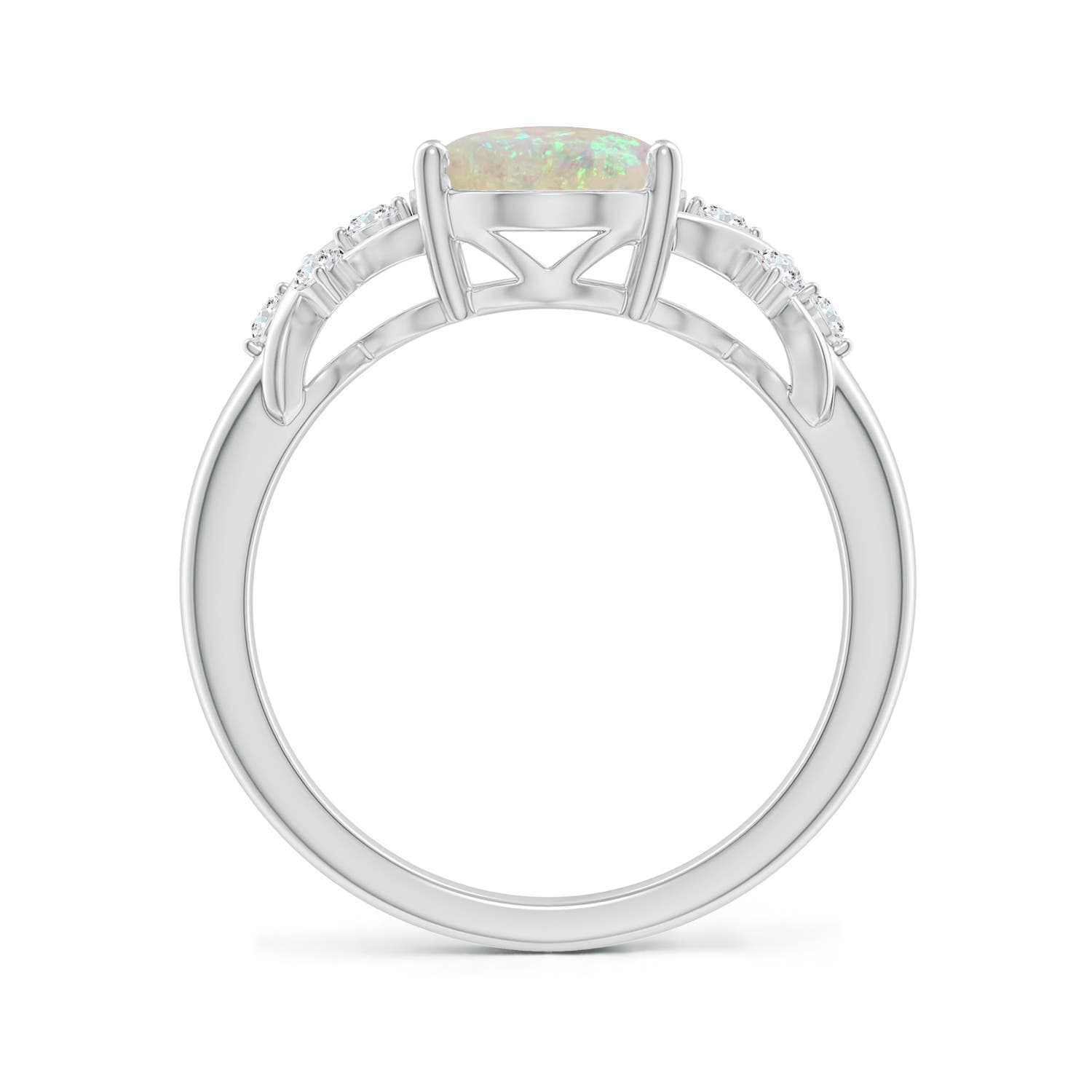 10x8mm AAA Solitaire Oval Opal Criss Cross Ring with Diamonds in P950 Platinum