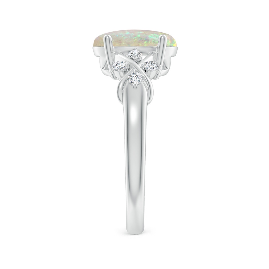 10x8mm AAA Solitaire Oval Opal Criss Cross Ring with Diamonds in White Gold side-2
