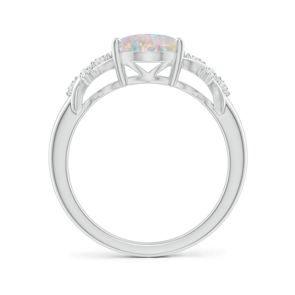 10x8mm AAAA Solitaire Oval Opal Criss Cross Ring with Diamonds in 18K White Gold side-1