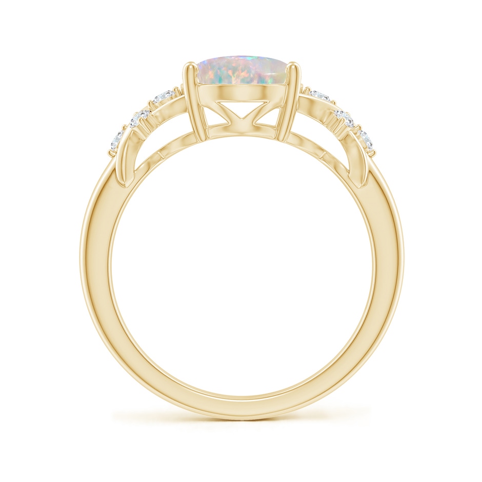 10x8mm AAAA Solitaire Oval Opal Criss Cross Ring with Diamonds in 18K Yellow Gold side-1