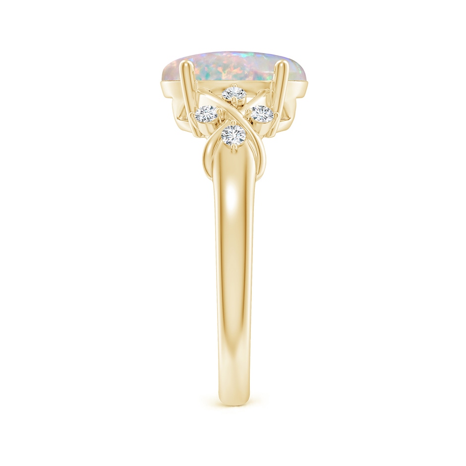 10x8mm AAAA Solitaire Oval Opal Criss Cross Ring with Diamonds in 18K Yellow Gold side-2
