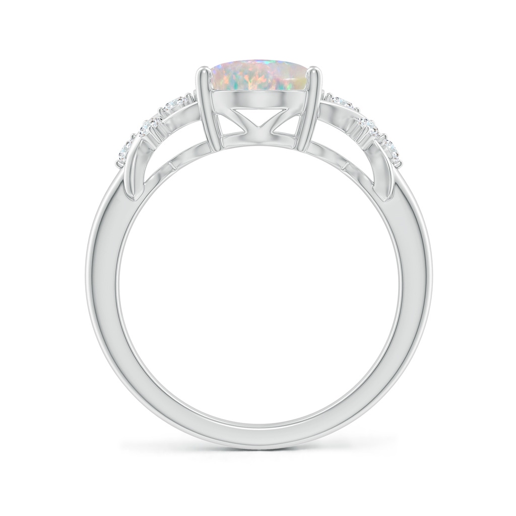10x8mm AAAA Solitaire Oval Opal Criss Cross Ring with Diamonds in 9K White Gold Side1
