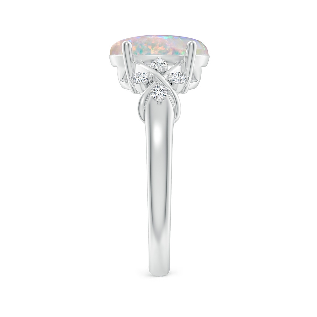 10x8mm AAAA Solitaire Oval Opal Criss Cross Ring with Diamonds in 9K White Gold Body-Hand