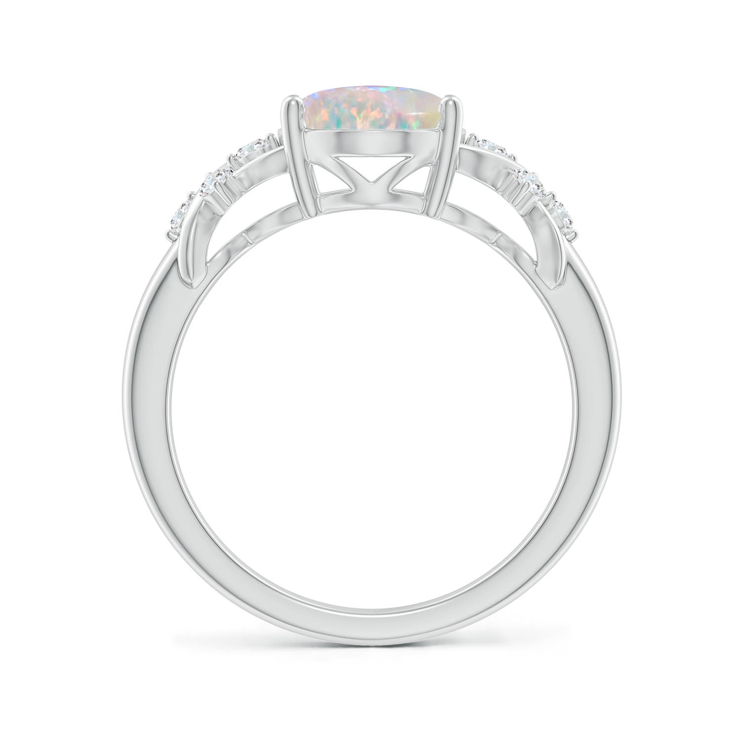 10x8mm AAAA Solitaire Oval Opal Criss Cross Ring with Diamonds in P950 Platinum