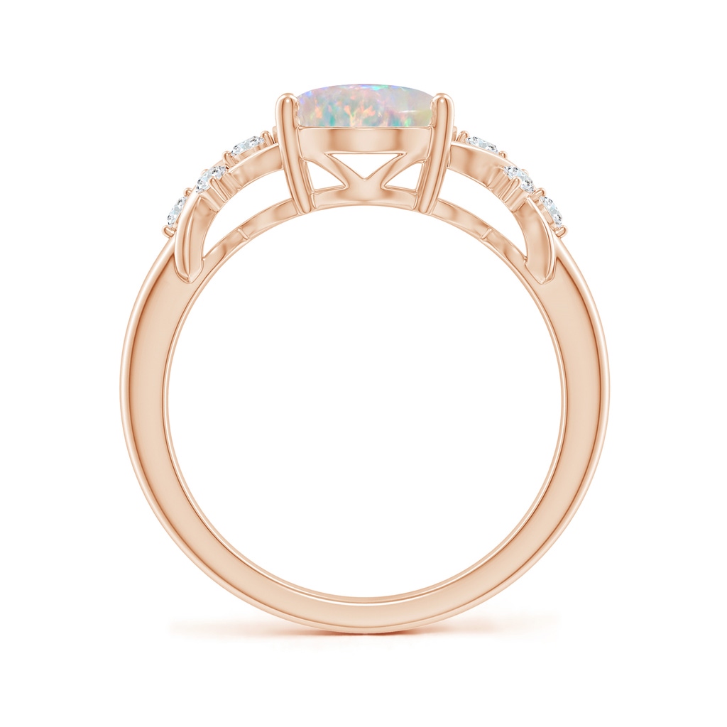 10x8mm AAAA Solitaire Oval Opal Criss Cross Ring with Diamonds in Rose Gold Side-1