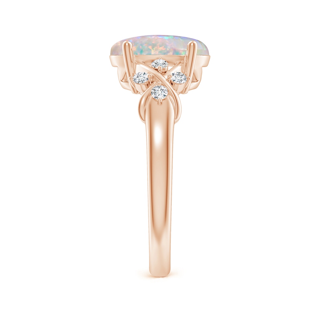 10x8mm AAAA Solitaire Oval Opal Criss Cross Ring with Diamonds in Rose Gold Side-2