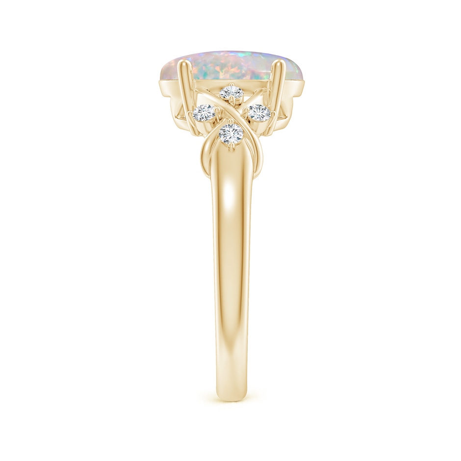 10x8mm AAAA Solitaire Oval Opal Criss Cross Ring with Diamonds in Yellow Gold side-2