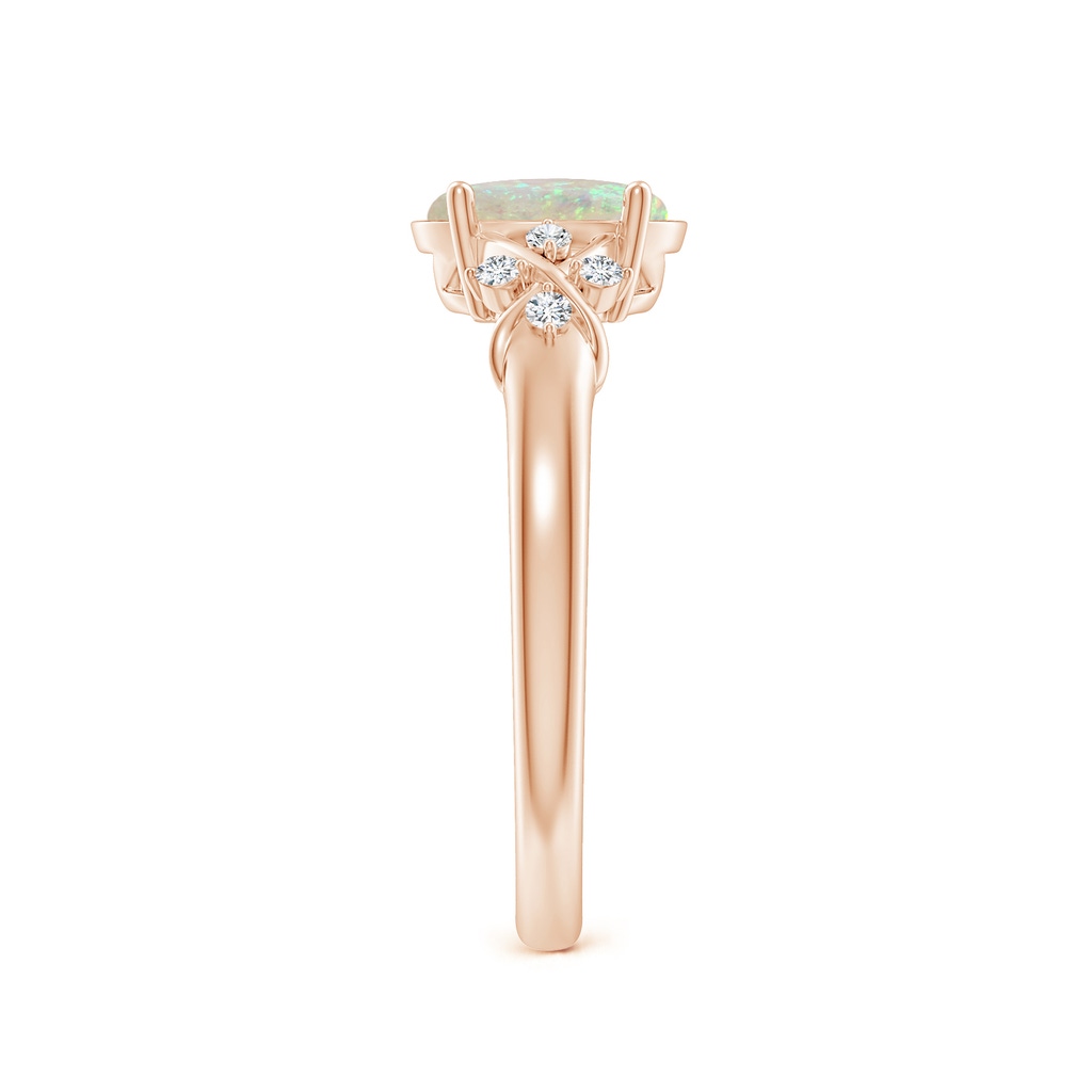 8x6mm AAA Solitaire Oval Opal Criss Cross Ring with Diamonds in 10K Rose Gold Body-Hand