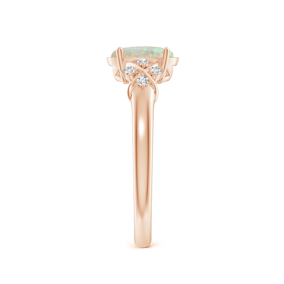 8x6mm AAA Solitaire Oval Opal Criss Cross Ring with Diamonds in 10K Rose Gold body-hand