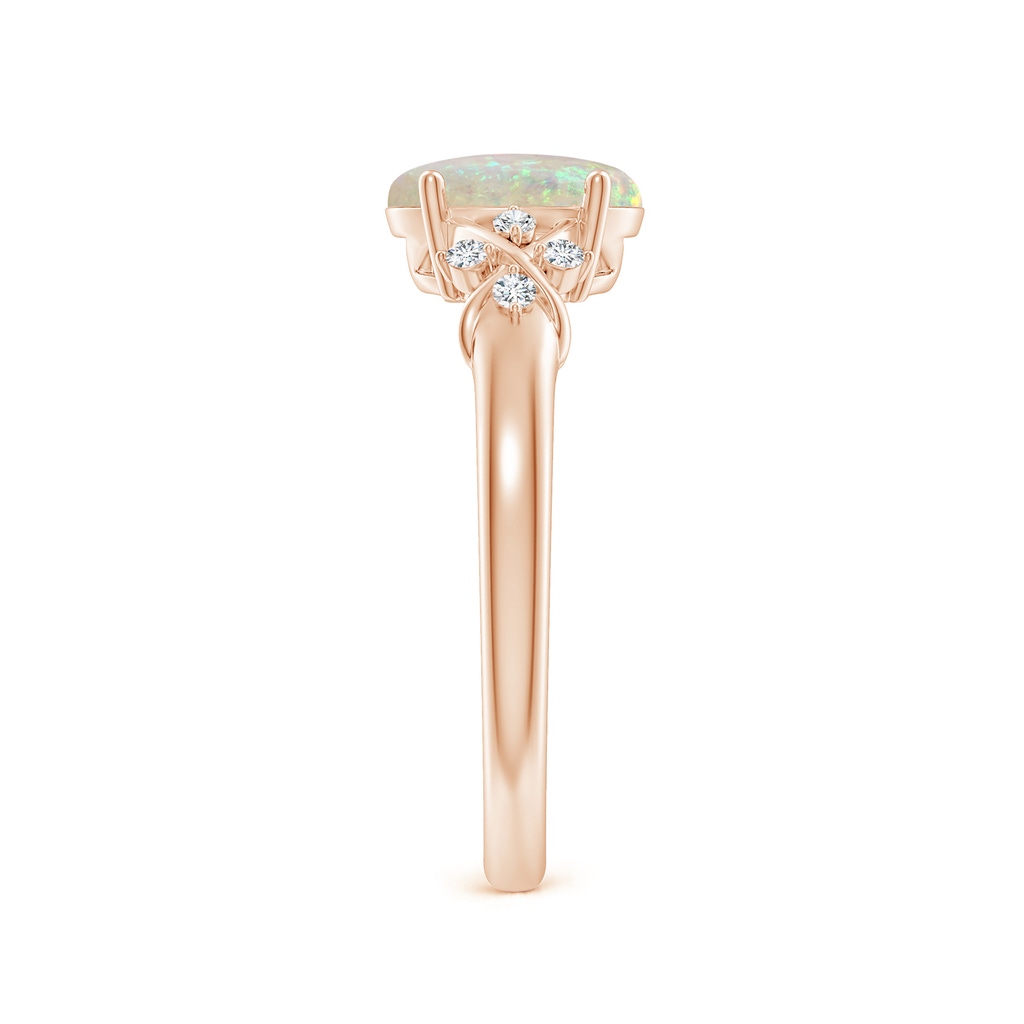 8x6mm AAA Solitaire Oval Opal Criss Cross Ring with Diamonds in Rose Gold Side-2