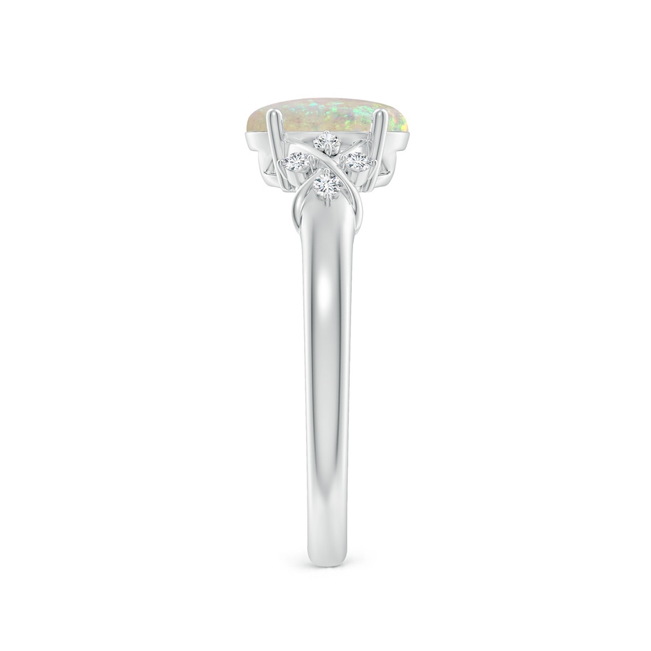 8x6mm AAA Solitaire Oval Opal Criss Cross Ring with Diamonds in White Gold side-2