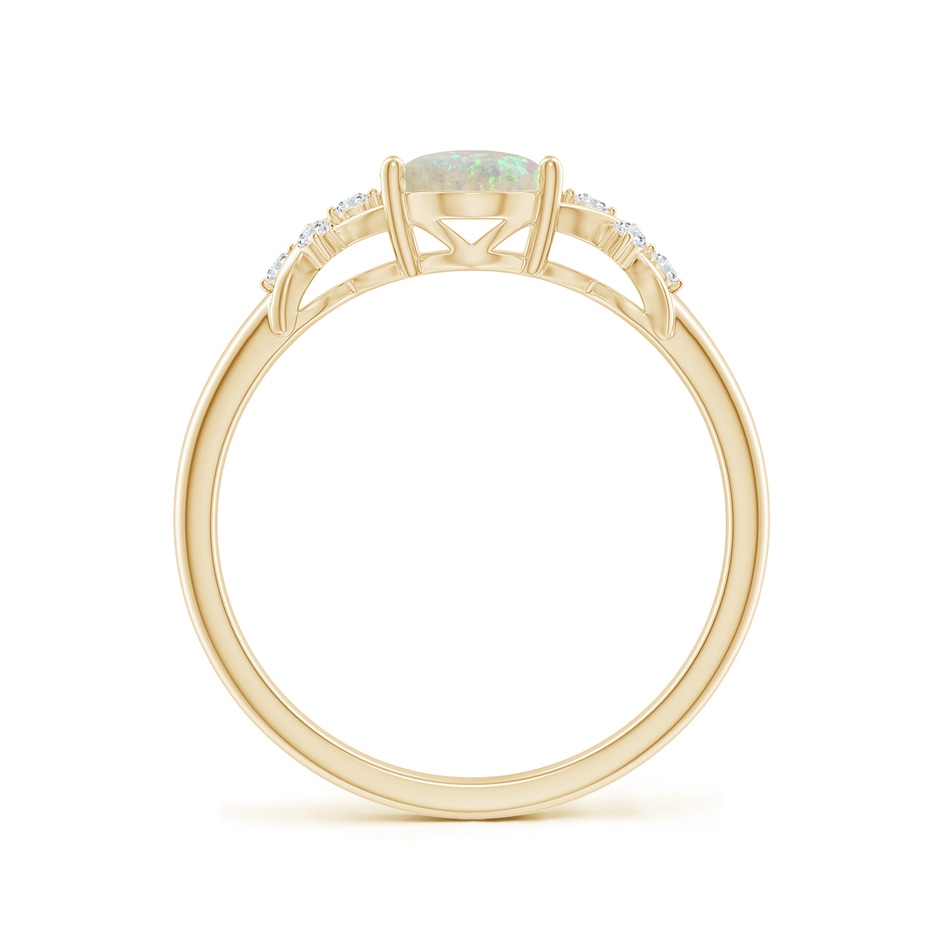 8x6mm AAA Solitaire Oval Opal Criss Cross Ring with Diamonds in Yellow Gold side-1