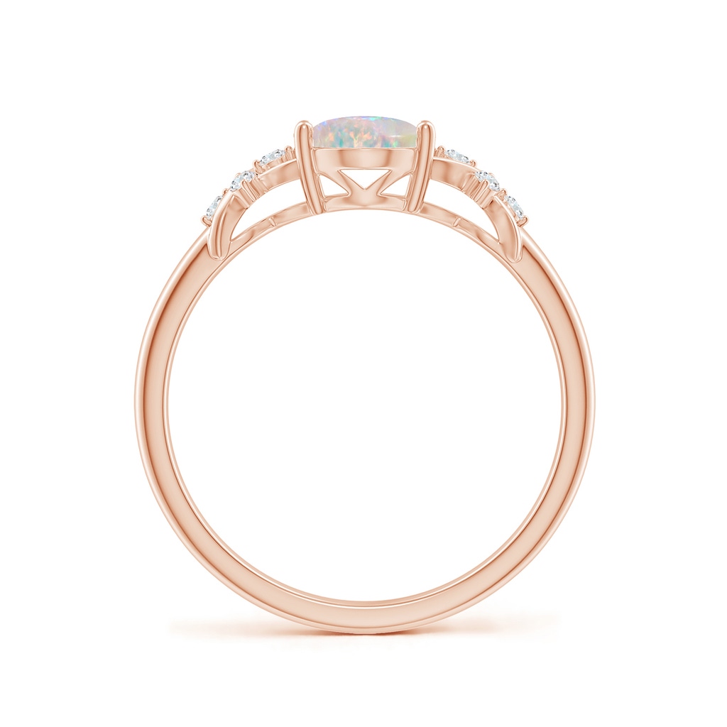 8x6mm AAAA Solitaire Oval Opal Criss Cross Ring with Diamonds in 18K Rose Gold Side-1