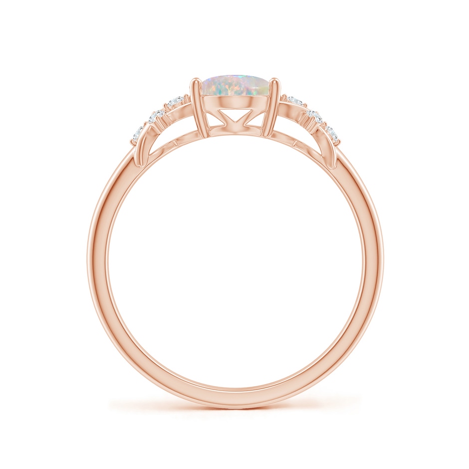 8x6mm AAAA Solitaire Oval Opal Criss Cross Ring with Diamonds in 18K Rose Gold side-1