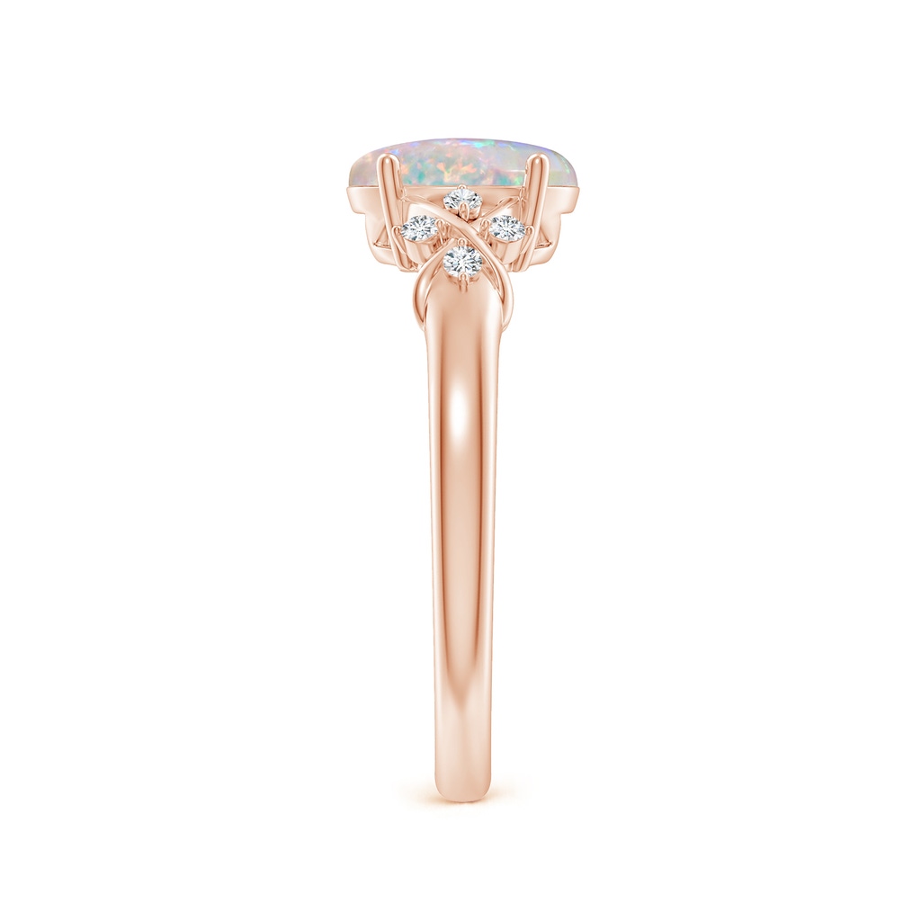 8x6mm AAAA Solitaire Oval Opal Criss Cross Ring with Diamonds in 18K Rose Gold Side-2