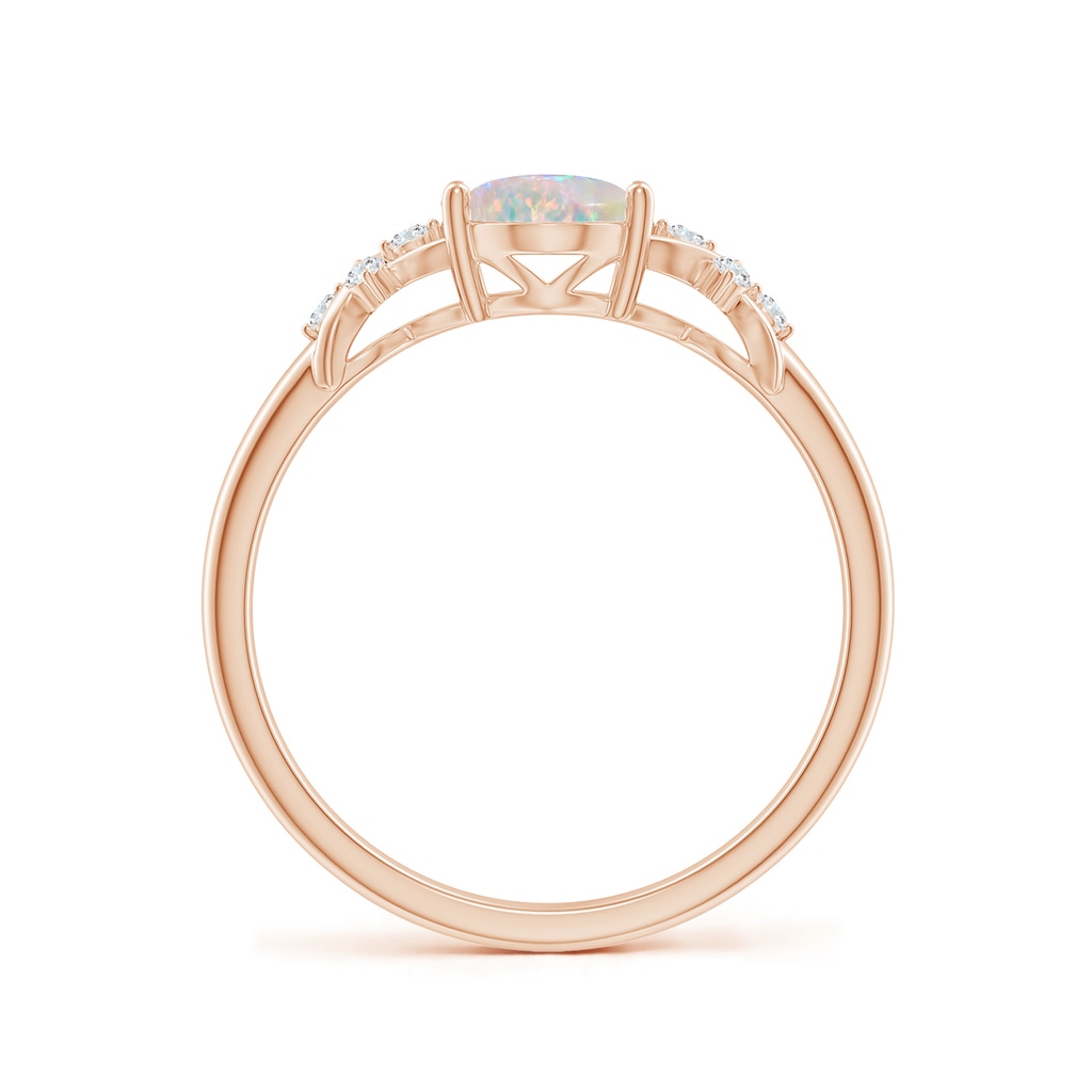 8x6mm AAAA Solitaire Oval Opal Criss Cross Ring with Diamonds in Rose Gold Side-1
