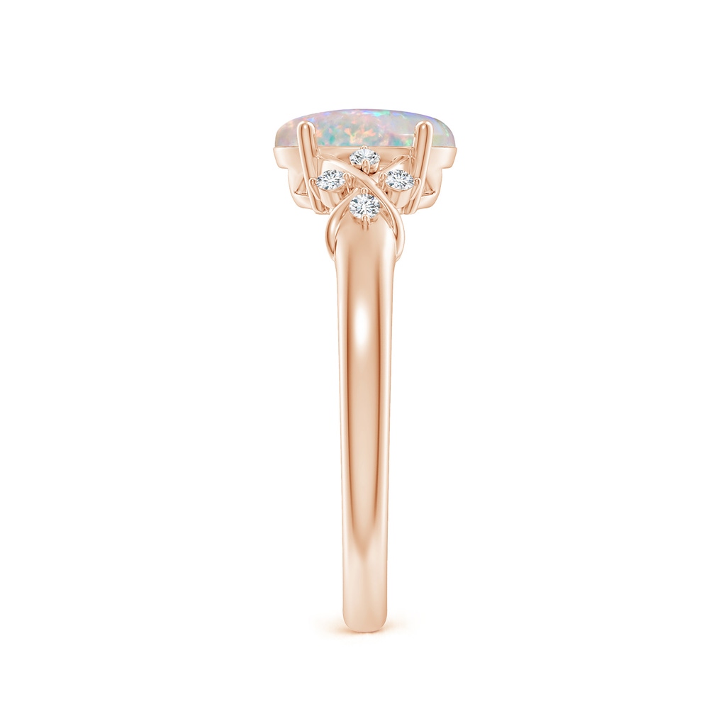 8x6mm AAAA Solitaire Oval Opal Criss Cross Ring with Diamonds in Rose Gold Side-2