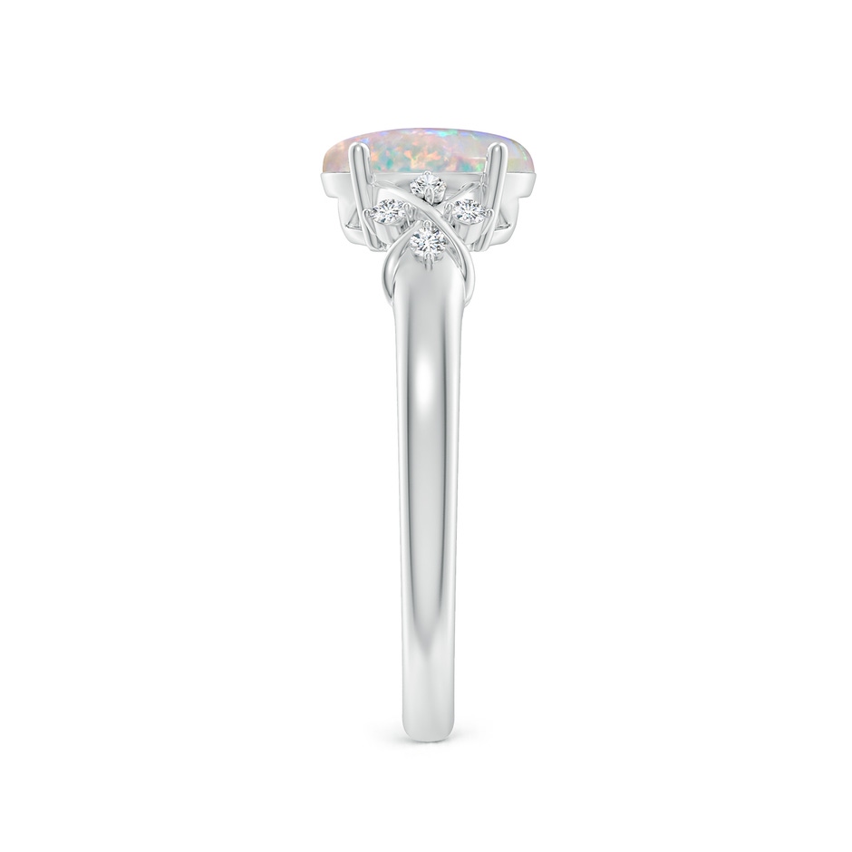 8x6mm AAAA Solitaire Oval Opal Criss Cross Ring with Diamonds in White Gold side-2