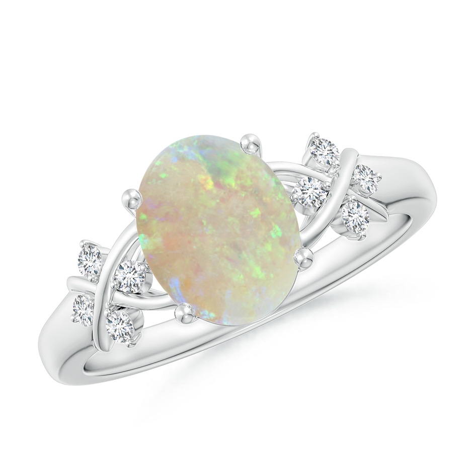 Solitaire Oval Opal Criss Cross Ring with Diamonds | Angara
