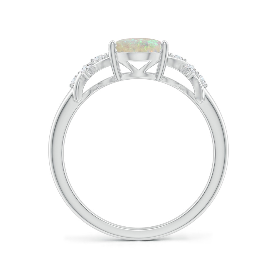 9x7mm AAA Solitaire Oval Opal Criss Cross Ring with Diamonds in White Gold side-1