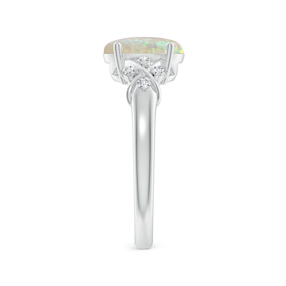 9x7mm AAA Solitaire Oval Opal Criss Cross Ring with Diamonds in White Gold side-2