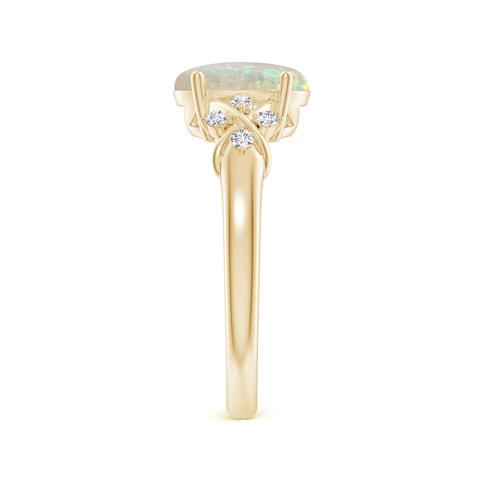 9x7mm AAA Solitaire Oval Opal Criss Cross Ring with Diamonds in Yellow Gold side-2